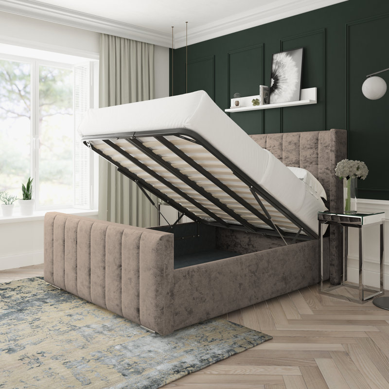 Willow Crushed Velvet Upholstered Ottoman Bed Frame, Single (3'), Mink