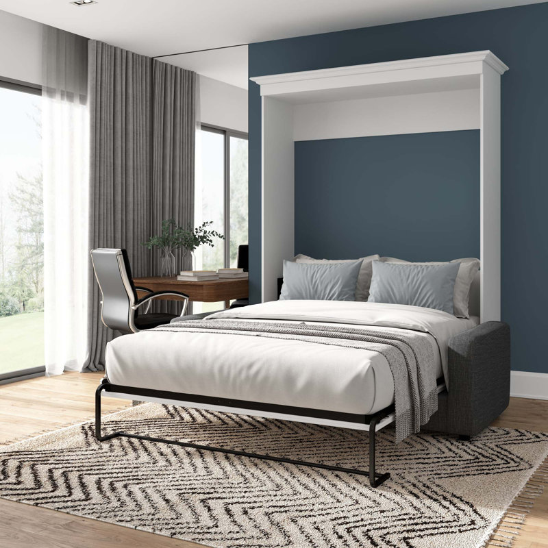 Alvaretta Upholstered Murphy Bed, White/Gray, Queen