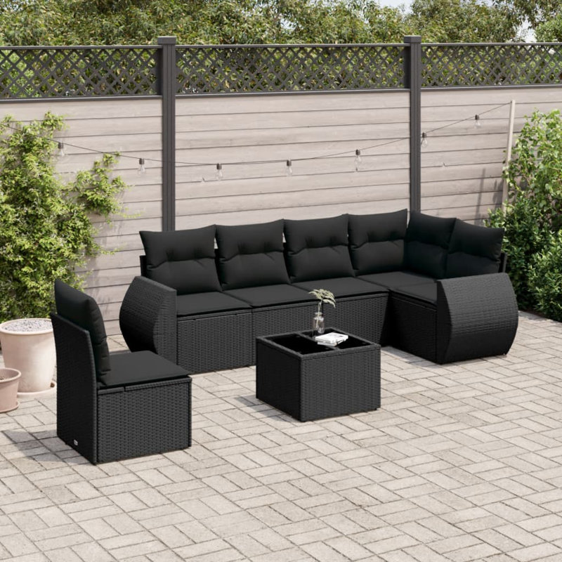  Ensemble de canapé de jardin noir, Noir, Noir