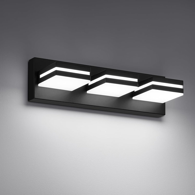 Luminaires de salle de bain modernes à DEL modernes, H 4 po x l 16 po x P 5 po, Noir mat, Trois lumières