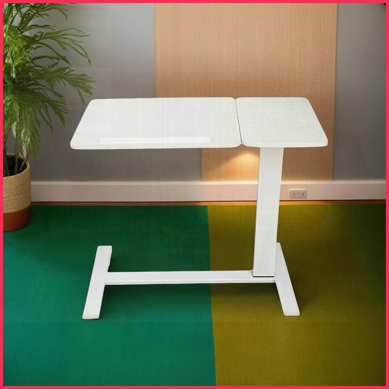 Table basse ergonomique inclinable à hauteur réglable avec roulettes - Table de lit mobile polyvalente pour ordinateur portable, repas, blanc