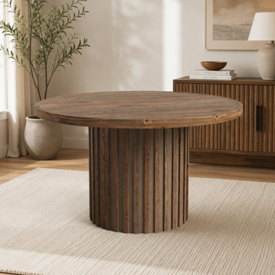47" Round Solid Wood Dining Table for 4, Farmhouse Kitchen Table with Fluted Pedestal Base