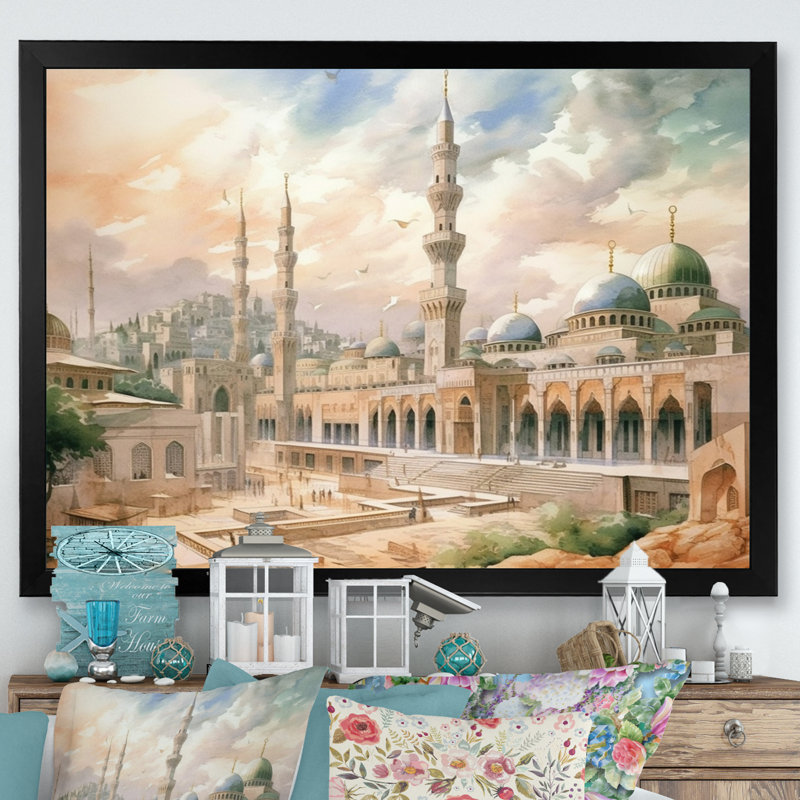 Mosquée religieuse The Mystets II - art mural, H 30 po x l 40 po x P 1,5 po, Cadre simple noir