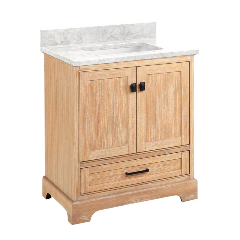 Quen 30" Freestanding Single Basin Vanity Set with Cabinet, Vanity Top, Driftwood Brown, Carrara Marble, No Faucet Hole