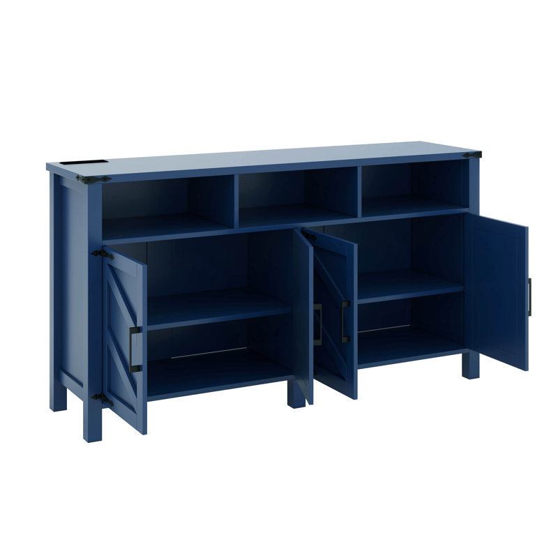 Modern 4-Door Sideboard Buffet With Adjustable Shelves And Half-Open Storage Cabinet, Navy Blue