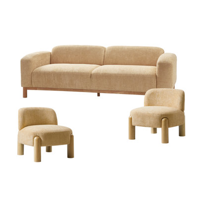 Willah Modern 3-Piece Boucle Living Room Set With Solid Wood Legs