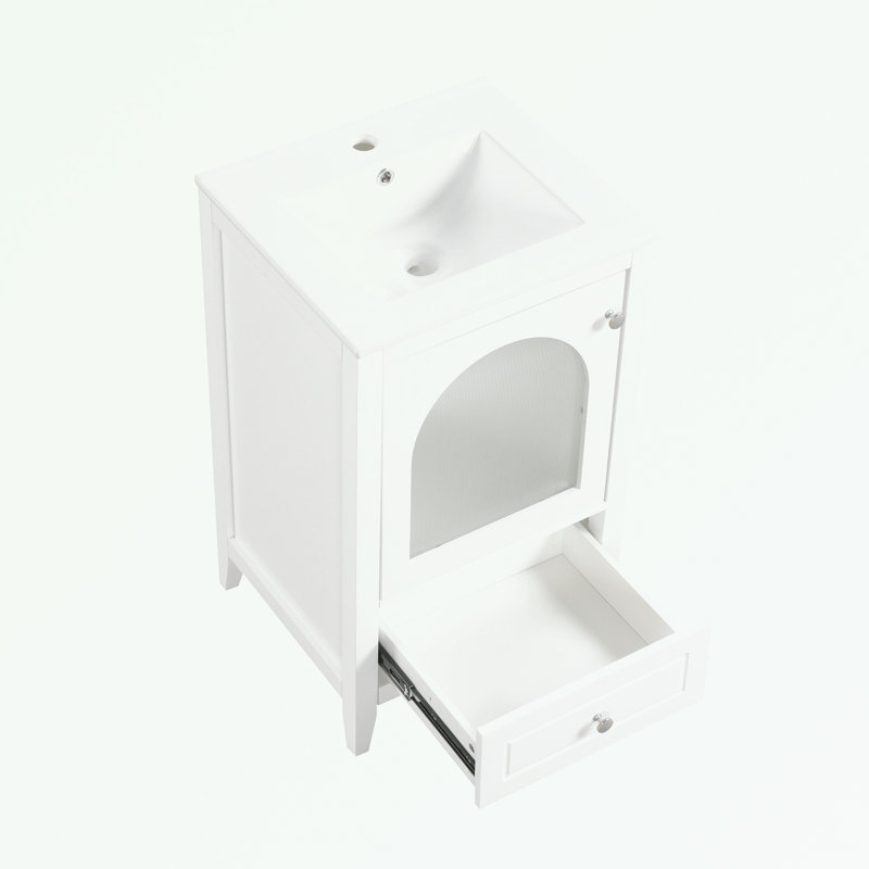 Meuble-lavabo de salle de bain avec lavabo, porte à fermeture douce et tiroir, Blanc