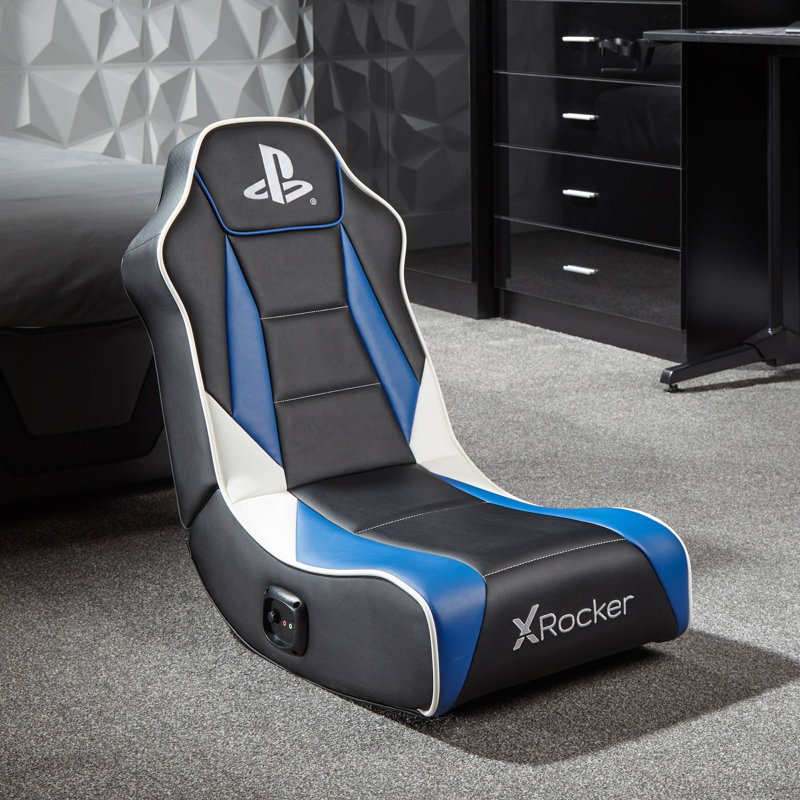 X Rocker Foldable Floor Game Chair with Built-In Speaker, Black/Blue