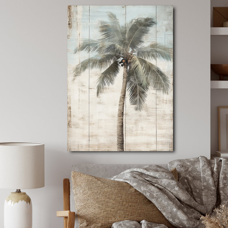 Palmier tropical dans des couleurs rétro délavées - prairie, art mural, H 40 po x l 30 po x P 1,5 po, Toile tendue
