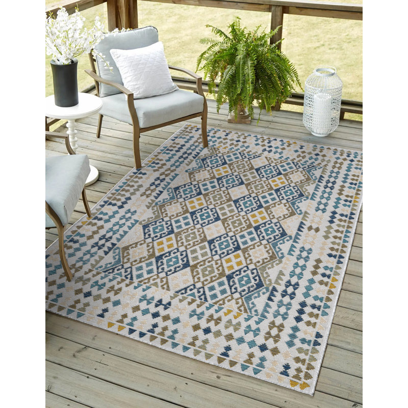 Tapis performance tissé à la machine Dahlia - bleu - 5 pi 3 po x 7 pi, 5 pi 3 po x 7 pi