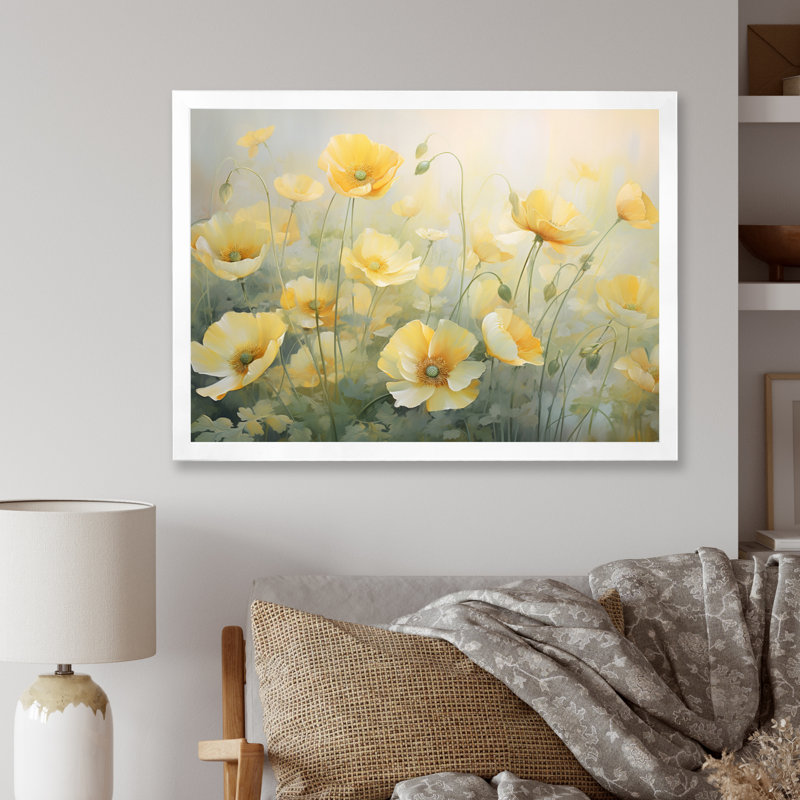«Malamut White Yellow Buttercups Romantic Impression II - Buttercups», reproduction d'art sur toile encadrée