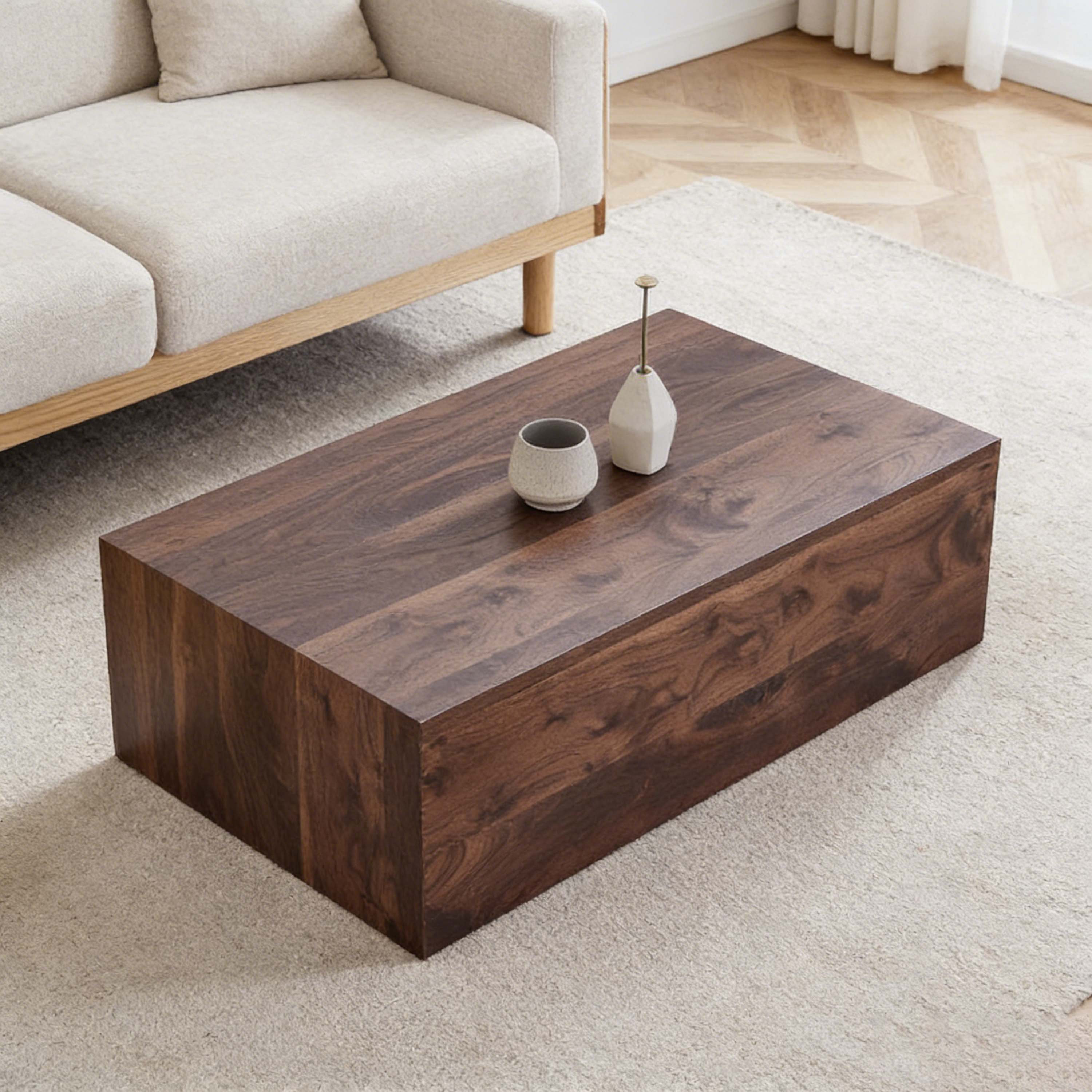 Latitude Run® 39.3" Walnut Wood Grain Coffee Table, Rectangular MDF ...