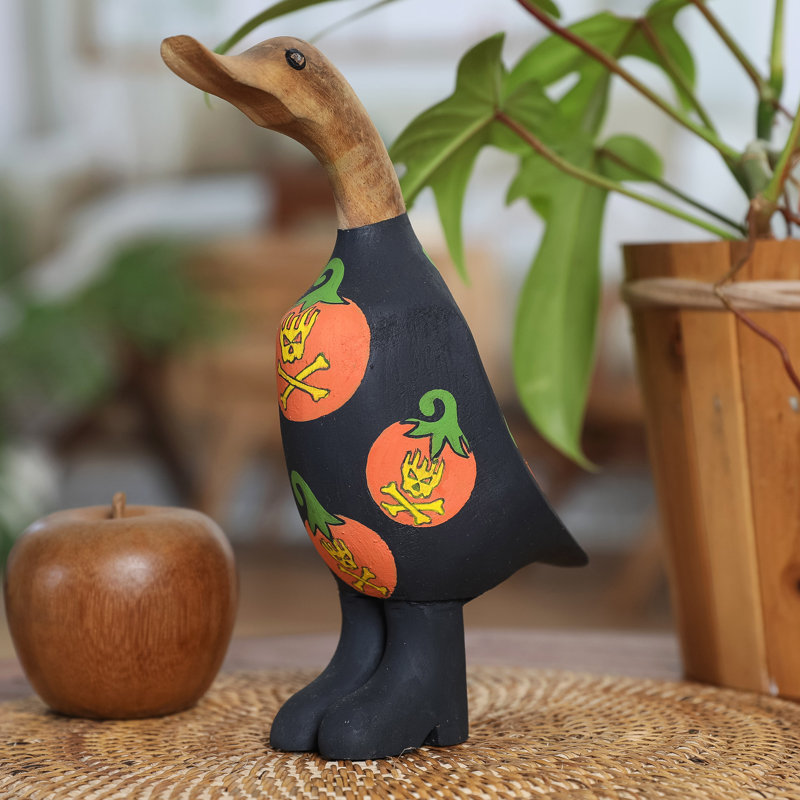 Novica Handmade Halloween Duck Bamboo Root And Teak Figurine