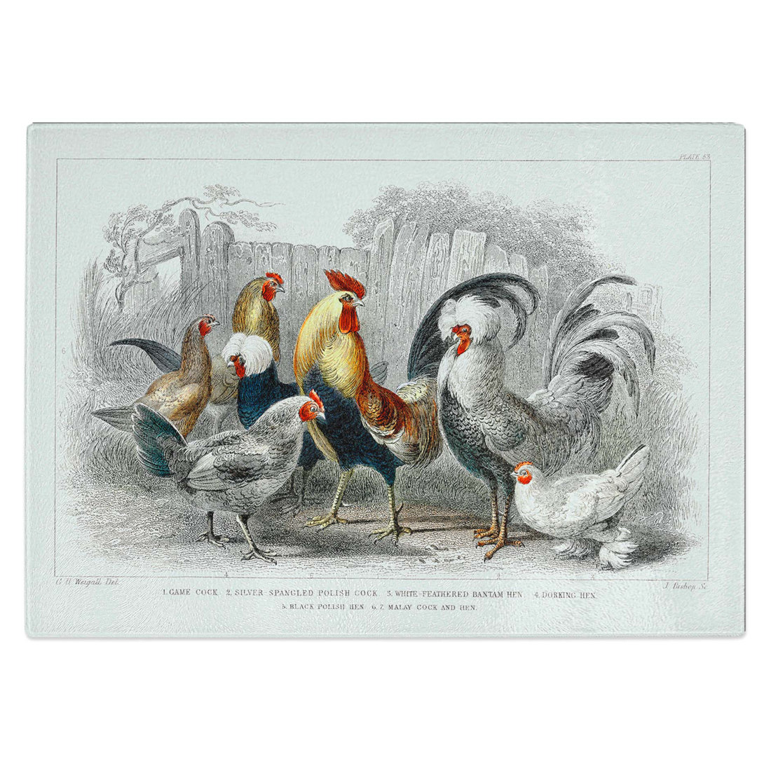 Tempered Glass Cocks and Hens Chopping Board
