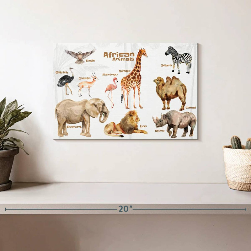 Tableau des animaux d'Afrique Brampt, H 8 po x l 12 po