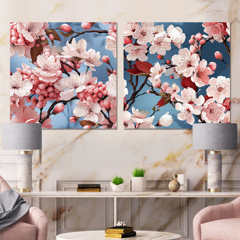 Joliette - Ensemble de 2 impressions sur toile florales, Toile tendue, H 16 po x l 33 po x P 1 po