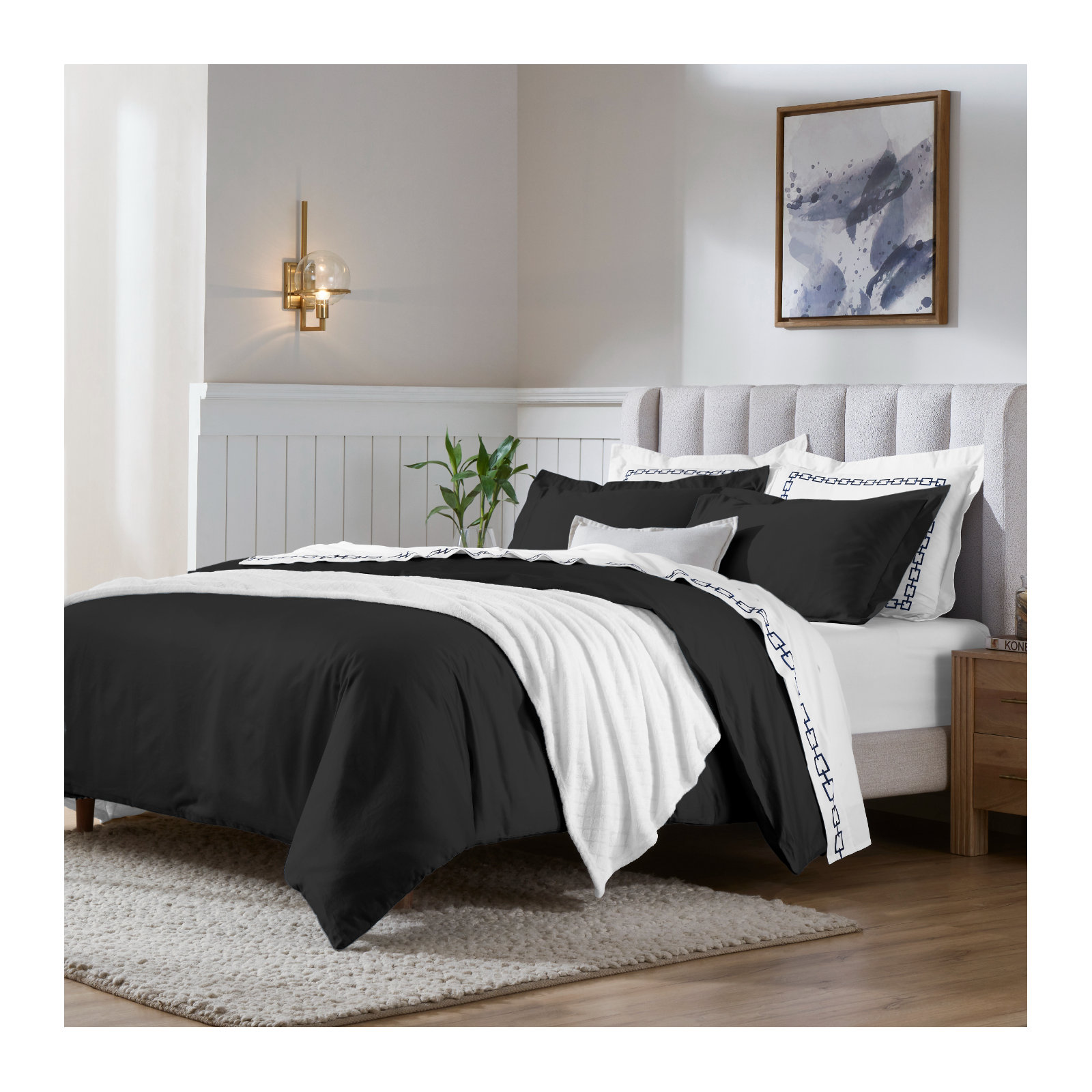 Duvet Cover Set, Black, Full/Queen Duvet Cover + 2 Pillow Sham