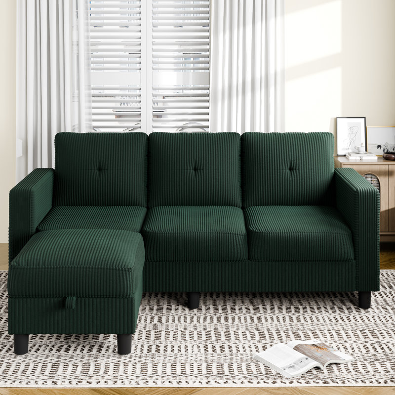 Canapé rembourré Degnan 76,4 po, Velours côtelé vert