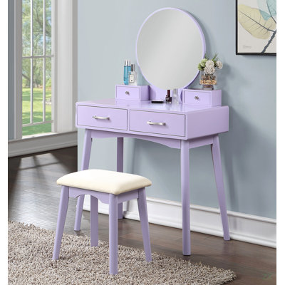 Liannon Contemporary Wood Vanity And Stool Set, Purple