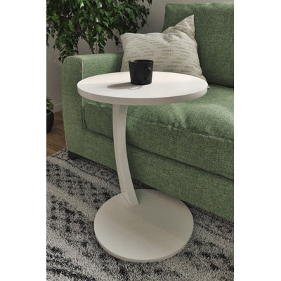 Jermichael C-Shaped Round End Table with Rolling Wheels