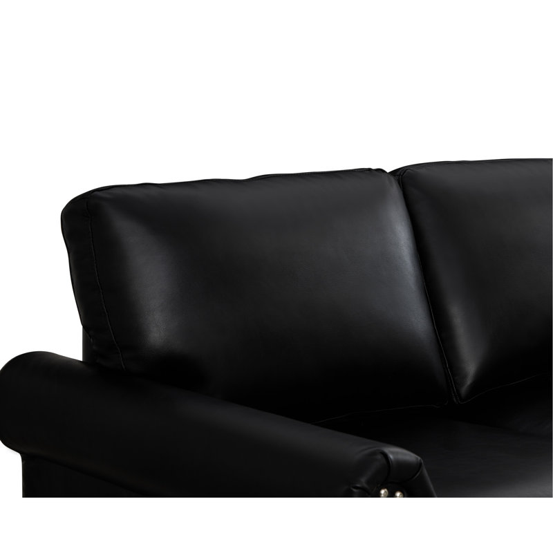 Similicuir noir avec rangement pour le salon, canapé modulaire 2 + 3, structure robuste en bois massif et en métal, coussins à bande élastique, compartiment de rangement facile à installer