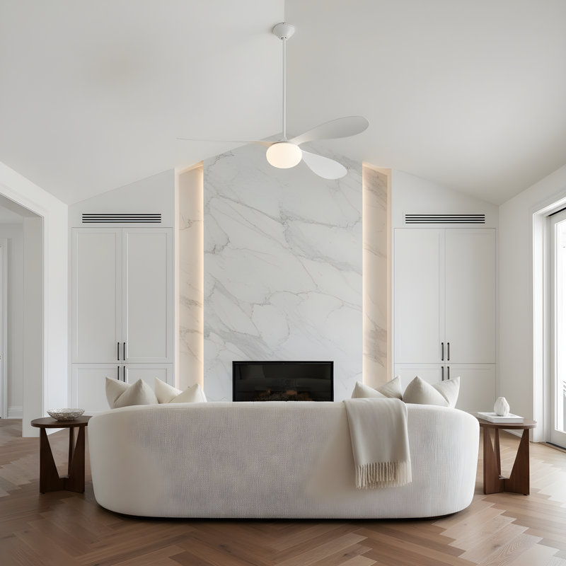 Visual Comfort Fan Drape Smart 58 LED Indoor Ceiling Fan with Threaded Downrod, Matte White ABS blades and Handheld Remote