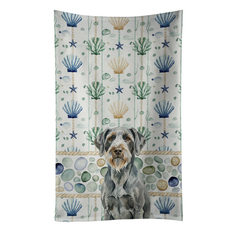 Serviette de cuisine blanche en verre de mer à épagneul tibétain blanc, Griffon à poil dur gris acier