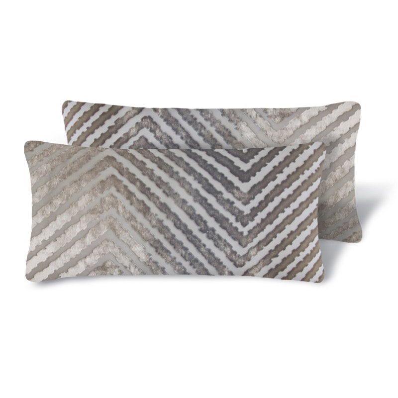 Chevron Mini Rectangular Gray Velvet Pillow Cover & Insert