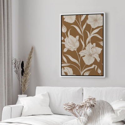 «Warm Brown Floral Decor», impression sur toile encadrée