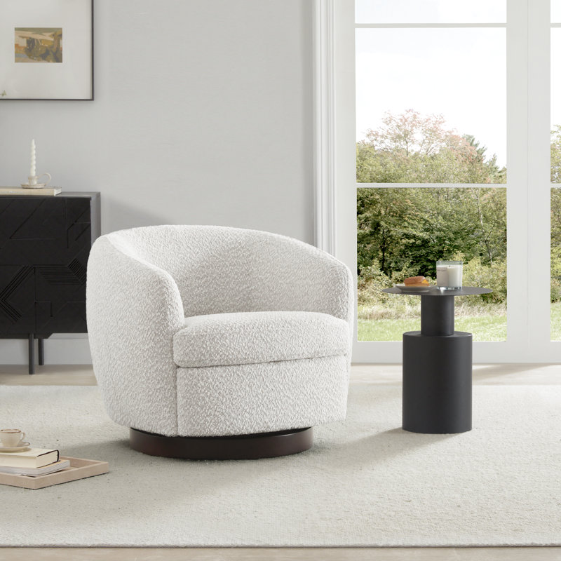 Fauteuil demi-tonneau pivotant rembourré Marcy, Tweed performance Azalea beige / noir
