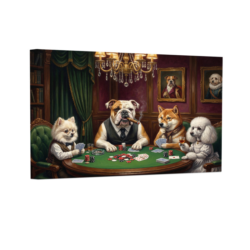 Animaux, chiens, jouer au poker dans une chambre élégante, H 16 po x l 24 po