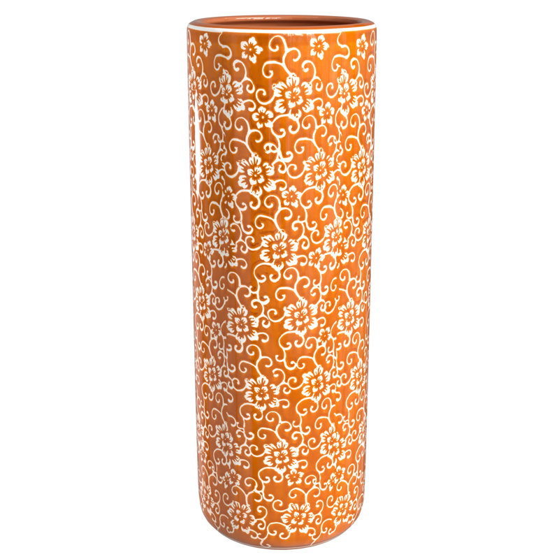 24" Bright Yellow Umbrella Stand, Orange Floral