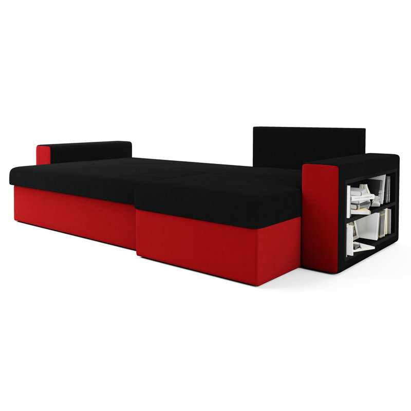 Siegward 3 Seater Corner Sofa , Black/Red - Rainbow15/Rainbow22, Right -sided
