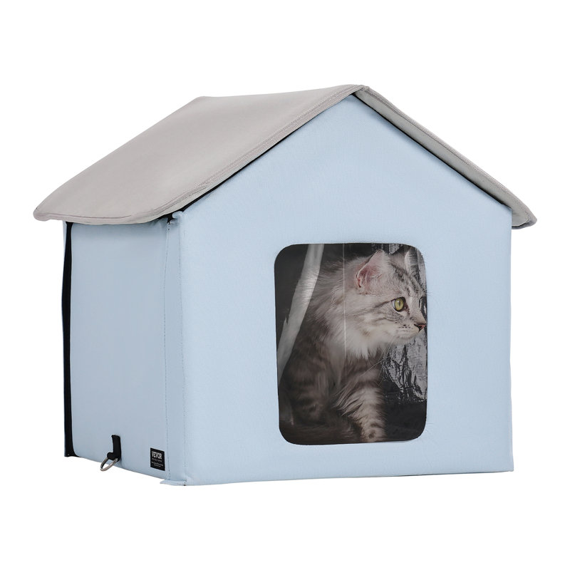 Abri pour chat chauffant pliable pour chat avec petit coussin bleu, Blue, 18.5" H x 16.53" W x 18.5" L