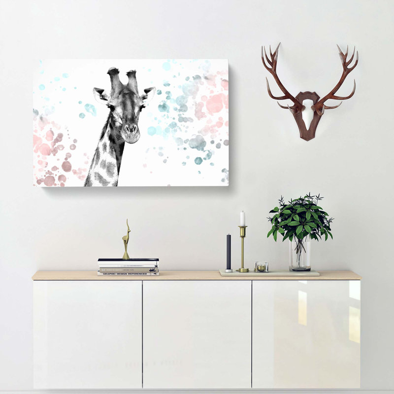 Giraffe With Paint Splashes In Abstract - Wrapped Canvas Painting, 35cm H x 50cm W x 3cm D