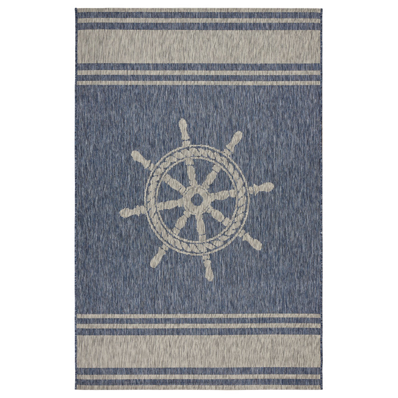 Weese Nautical Zero-Pile Flatweave Indoor/Outdoor Durable Area Rug, Rectangle 7'9" x 9'5"