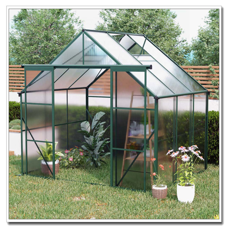 Serre en polycarbonate à double porte 8X6FT-Green, Vert, L 7,8 pi x P 6,1 pi