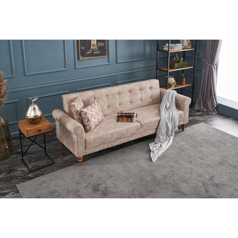 Canapé-lit rembourré 87,8 po Lyndsey, 100 % polyester crème