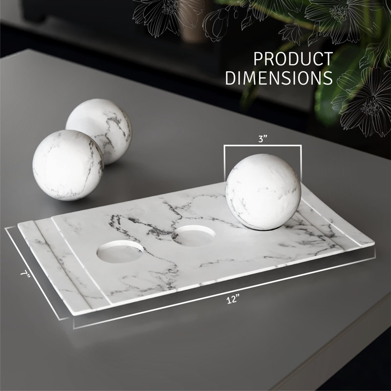 White Marble Decorative Tray and Orb Set for Home Decor