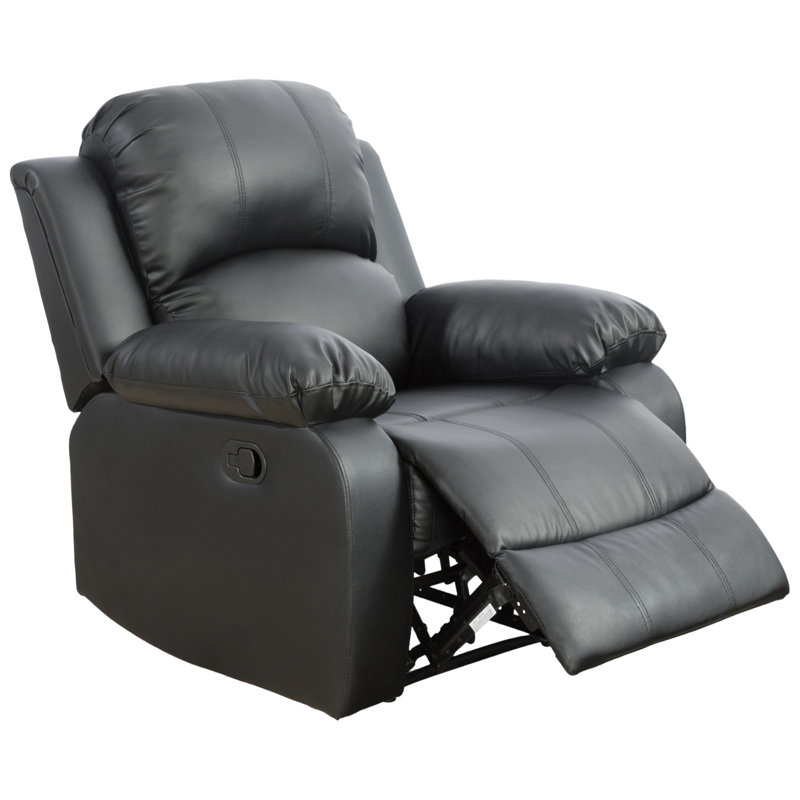 Ahart Vegan Leather Recliner, Black Faux Leather