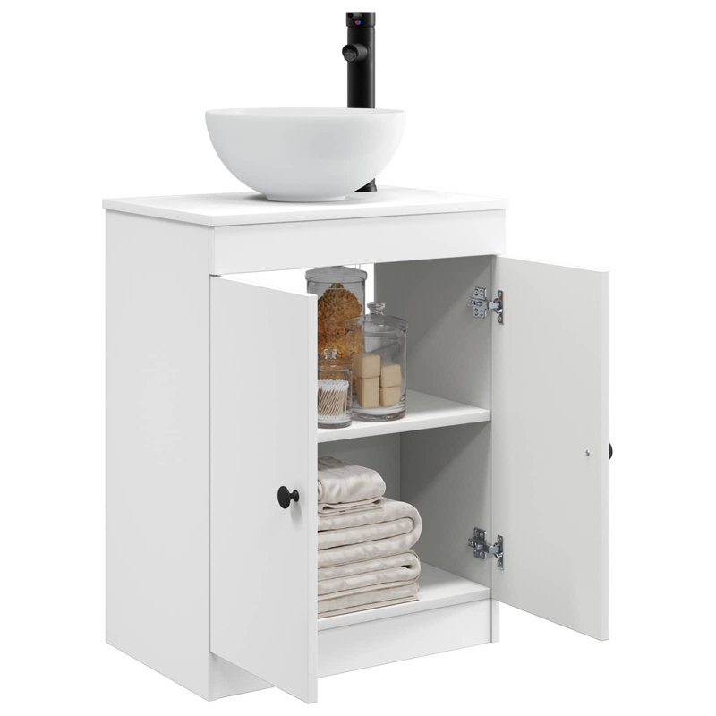 Single Bathroom Vanity with Ceramic Basin, White