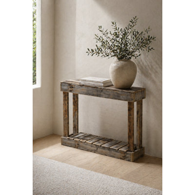Console en bois de récupération de 36 po Mercurio (non fini) - Canapé d'entrée blanc vieilli avec tablette