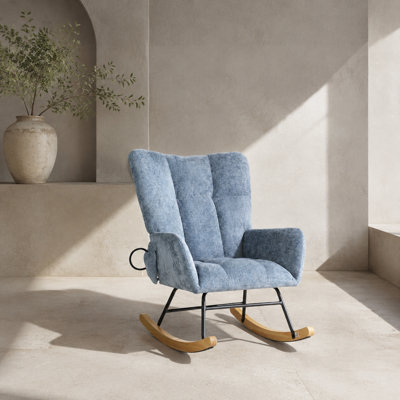 Fauteuil à bascule rembourré pour chambre d'enfant, avec pieds en bois massif, poche latérale et repose-pieds, fauteuil d'appoint moderne pour salon