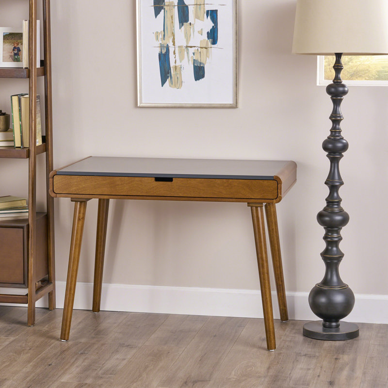Mid-Century 2-Drawer Writing Desk, Charcoal Gray