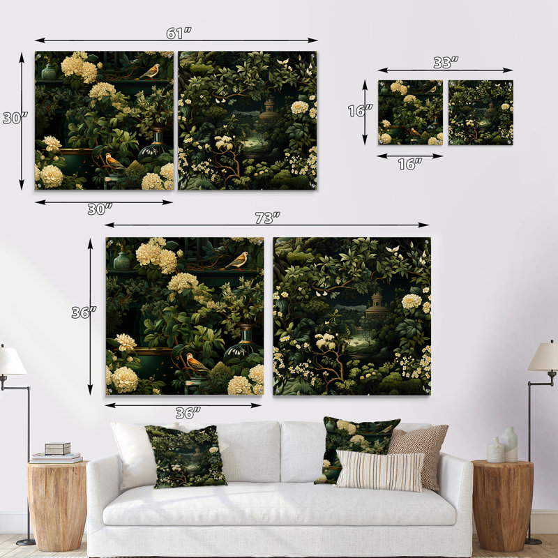 Victorian Garden Scenes Victorian Pattern - Abstract Botanicals Acrylic Wall Art Glass Set Of 2, 36" H x 73" W