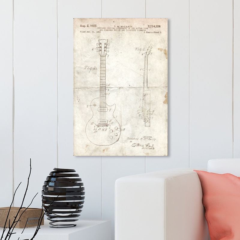 Gibson Les Paul, guitare parchemin 1955 par Oliver Gal - impression encadrée sur papier, H 30 po x l 20 po x P 0,75 po