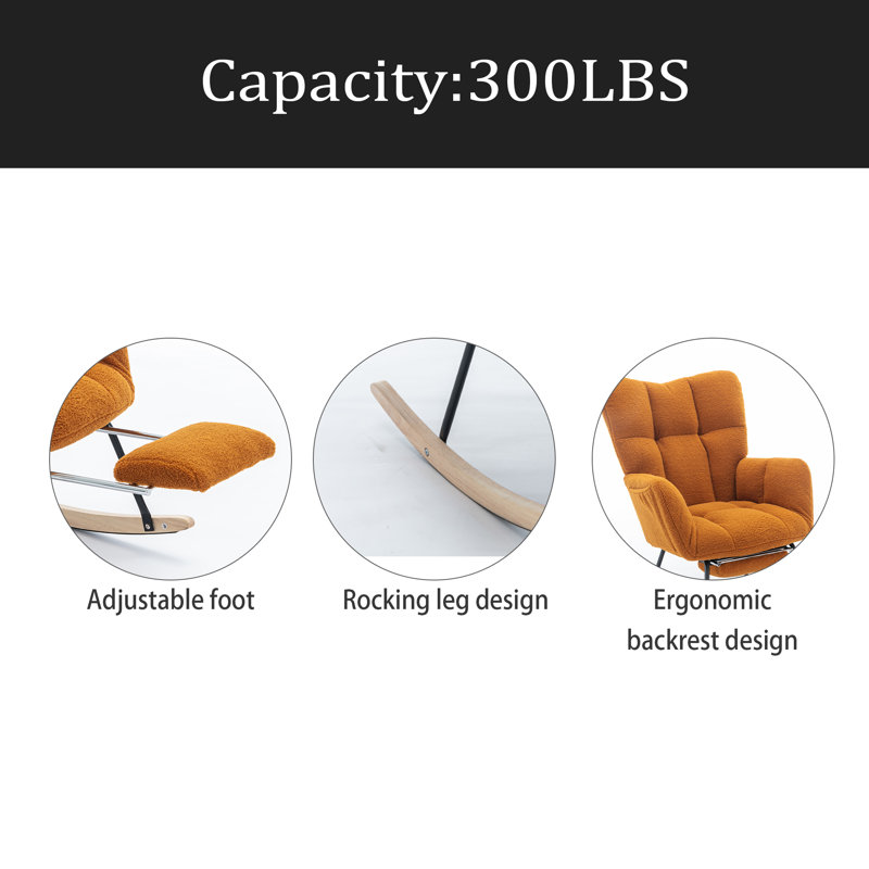 Chaise berçante en tissu avec repose-pieds Teddy, Caramel