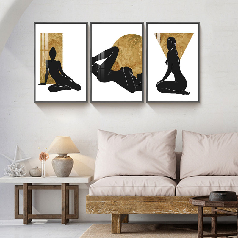 Art encadré sur toile 3 pièces, Cadre noir, H 24 po x l 48 po x P 1,34 po