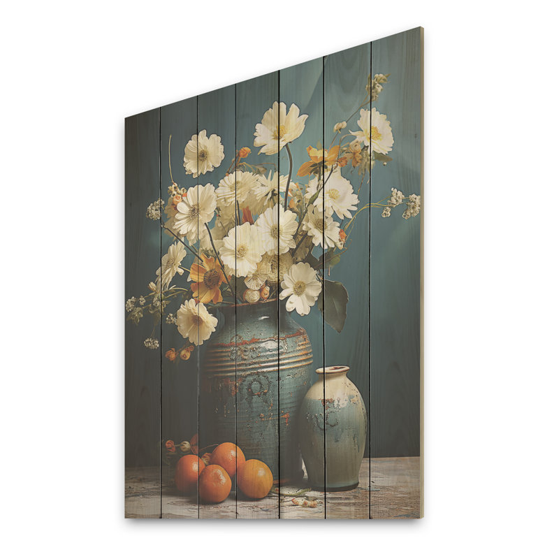 Céramique blanche rétro - Poterie Boho sur bois, H 20 po x l 10 po