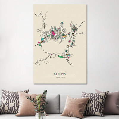 Sedona, Arizona Map by Ayse Deniz Akerman - Wrapped Canvas Gallery-Wrapped Canvas Giclée